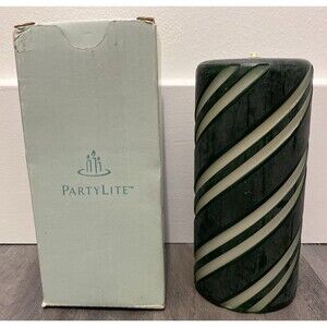 PartyLite Spearmint 3 x 6 Striped Candy Cane Pillar Candle C36505 Christmas NEW